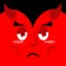 Devil sad. Sadness emotion on red background. Demon pessimist.