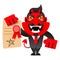 Devil showing the contract for your signature.Vector