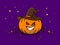 Devil smile halloween pumpkin in hat on light background