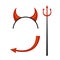 Devils horns head gear with trident and tail.