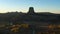Devils Tower Butte at Sunset. Crook County Landscape, Wyoming. Aerial View