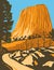 Devils Tower National Monument in Bear Lodge Ranger District of the Black Hills in Wyoming WPA Poster Art