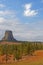 The Devils Tower over the forest