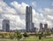 Devon Energy Center and First National Center with its spire in downtown Oklahoma City.