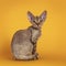 Devon Rex cat kitten on yellow background
