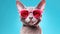 Devon Rex Cat With Sunglasses Blue Background. Generative AI