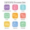 DevOps Icon Set with Plan, Build, Code, Test, Release, Monitor, Operate and Package