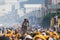 Devotees of a Chinese Taoist shrine carry a palanquin housing a