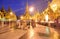 Devotees at Crowded & brightly lit Shwedagon Pagoda in the evening during sunset