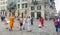 Devotees of Krishna dance at central square of Lviv, Ukraine