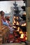 Devotees lighting camphor and offering coconuts at Tirumala Temple, Andhra Pradesh, India