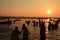 Devotees taking holy dip in the river Ganges during the Kumbh Mela