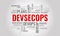 DEVSECOPS word cloud. Cybersecurity management and operation concept. Vector illustration