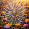 Dew-Kissed Elegance: AI Crafted Spider Web and Flowers Adorned in Morning Dew