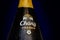 The dewy bottle of Chang brand beer, close up.