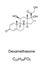 Dexamethasone. Chemical structure. Skeletal and structural formula.