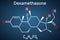 Dexamethasone molecule. This anti-inflammatory medication is a corticosteroid hormone glucocorticoid. Is used to treat arthritis