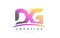 DG D G Letter Logo Design with Magenta Dots and Swoosh