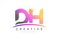 DH D H Letter Logo Design with Magenta Dots and Swoosh