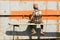 Dhaka, Bangladesh, February 24 2017: Painter attaches the rust protection on a ship in Dhaka