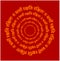 `The Dharma protects those who protect it` written in Sanskrit on red background. it`s a slogan of hindu religion