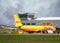 DHL aircraft cargo distribution centre at East Midlands Airport Yellow Boeing 767 Aeroplane