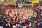 Dhol tasha pathak with crowd celebrating Ganapati festival, Pune