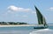 Dhow anchored off an island