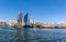 Dhow boats moored on the higher reaches of the Dubai Creek in the UAE