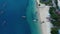 Dhow boats and Stone Town city at Unguja Zanzibar island in Tanzania. Indian ocean aerial view.