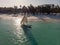 Dhow Catamaran sail boat near the White sand Beach in Paje village on Zanzibar