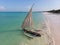 Dhow Catamaran sail boat near the White sand Beach in Paje village on Zanzibar