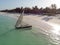 Dhow Catamaran sail boat near the White sand Beach in Paje village on Zanzibar