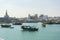 Dhows are anchored at Dhow Harbour in Doha, Qatar