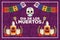 Dia de los muertos celebration poster with skull and tequila bottles