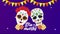 Dia de los muertos lettering celebration with skulls heads and garlands