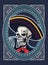 Dia de los muertos poster with mariachi skull singing with microphone square frame