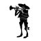 Dia de los muertos trumpeter character. Black and white isolated silhouette with contour. Vector illustration for halloween