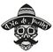 Dia de Muertos Day of Dead. Black Skull in Mexican Hat