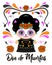 Dia de Muertos, Day of the Dead Spanish text Classic Mexican Catrina Doll