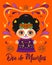 Dia de Muertos, Day of the Dead Spanish text Classic Mexican Catrina Doll and ornaments.