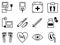 Diabetes and blood sugar measurement line icons. Diabetes disease icons set, glucose monitoring life. Collection modern