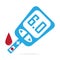 Diabetes blue icon, blood drop to glucose test. Medical sign
