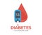 Diabetes, Glucose testing and Blood sugar logo design. Glucose meter, pills, insulin production. Diabetic glucose measuring.