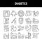 Diabetes line icons set. Isolated vector element.