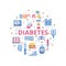 Diabetes poster - red word surrounded by medical icon set