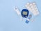 Diabetic kit: glucometer, test strips, lancet, insulin pens, metformin tablets