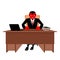 Diablo boss sitting in office. Devil of workplace. Red demon at