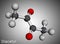 Diacetyl, butanedione molecule. It is occurs  in alcoholic beverages and is added as a flavoring to some foods. Molecular model.