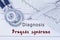 Diagnosis Brugada syndrome. Stethoscope or phonendoscope together with type of ECG lie on medical history with title diagnosis Bru